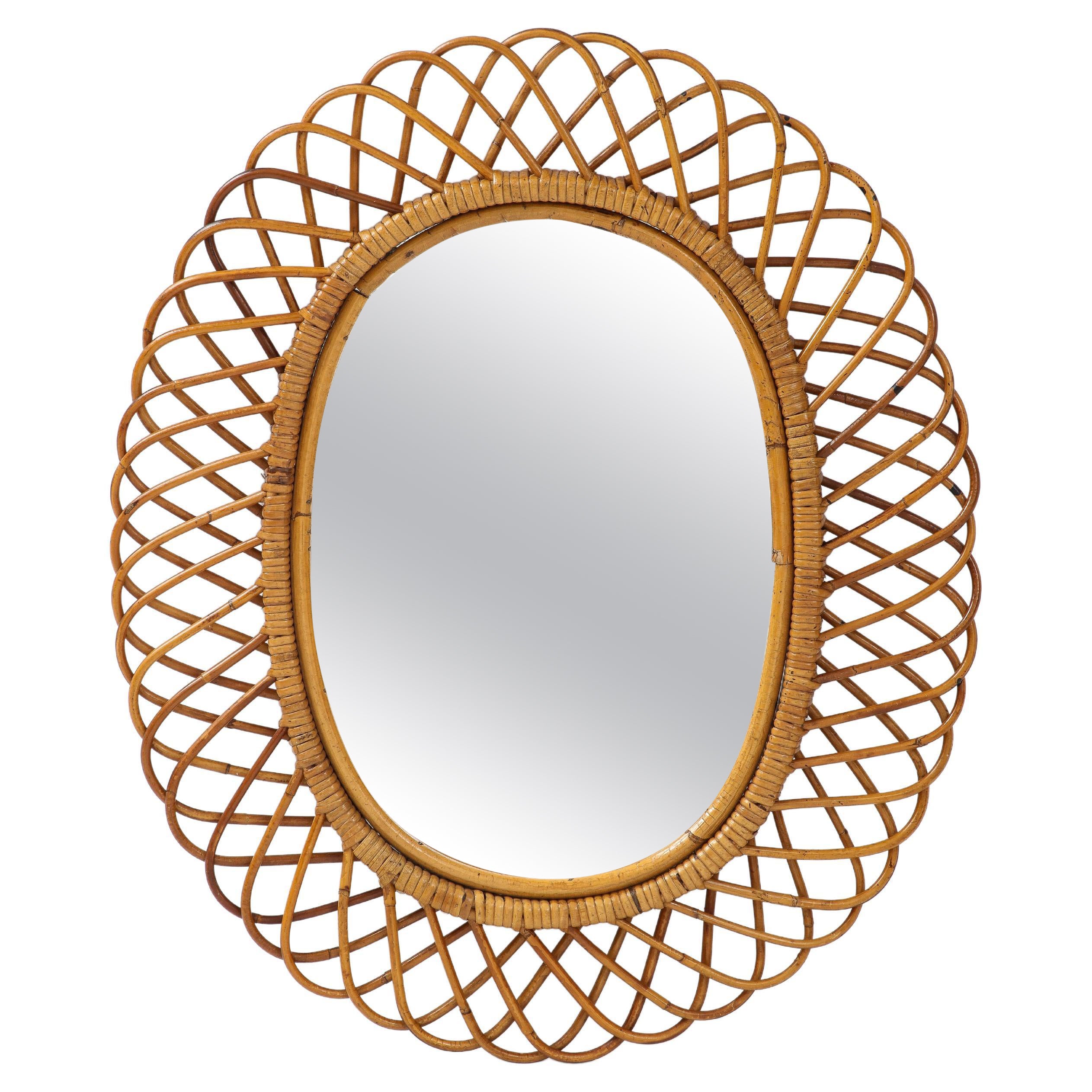 Miroir ovale en bambou et rotin, Franco Albini, Italie, années 1950