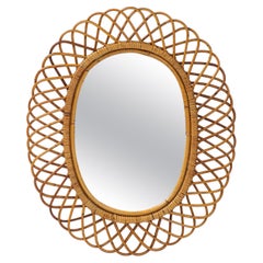 Miroir ovale en bambou et rotin, Franco Albini, Italie, années 1950
