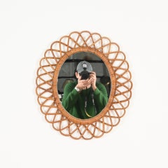 Franco Albini Oval Mirror in Bamboo, Rattan and Wicker, Italy 1970s
