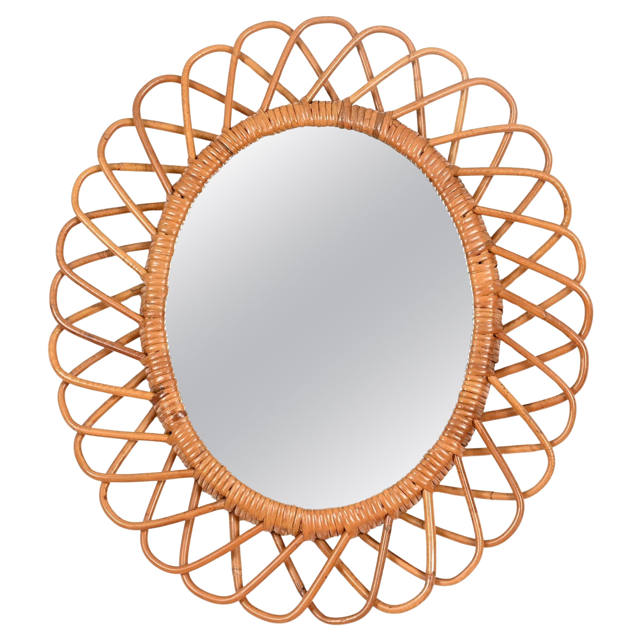 Franco Albini Oval Mirror in Bamboo, Rattan and Wicker, Italy 1970s For Sale