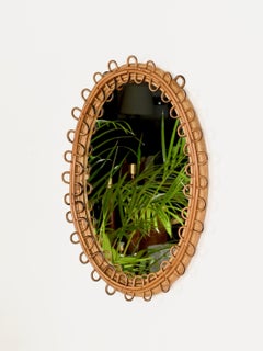 Franco Albini Oval Mirror in Curved Rattan and Bamboo, Italy, 1960s