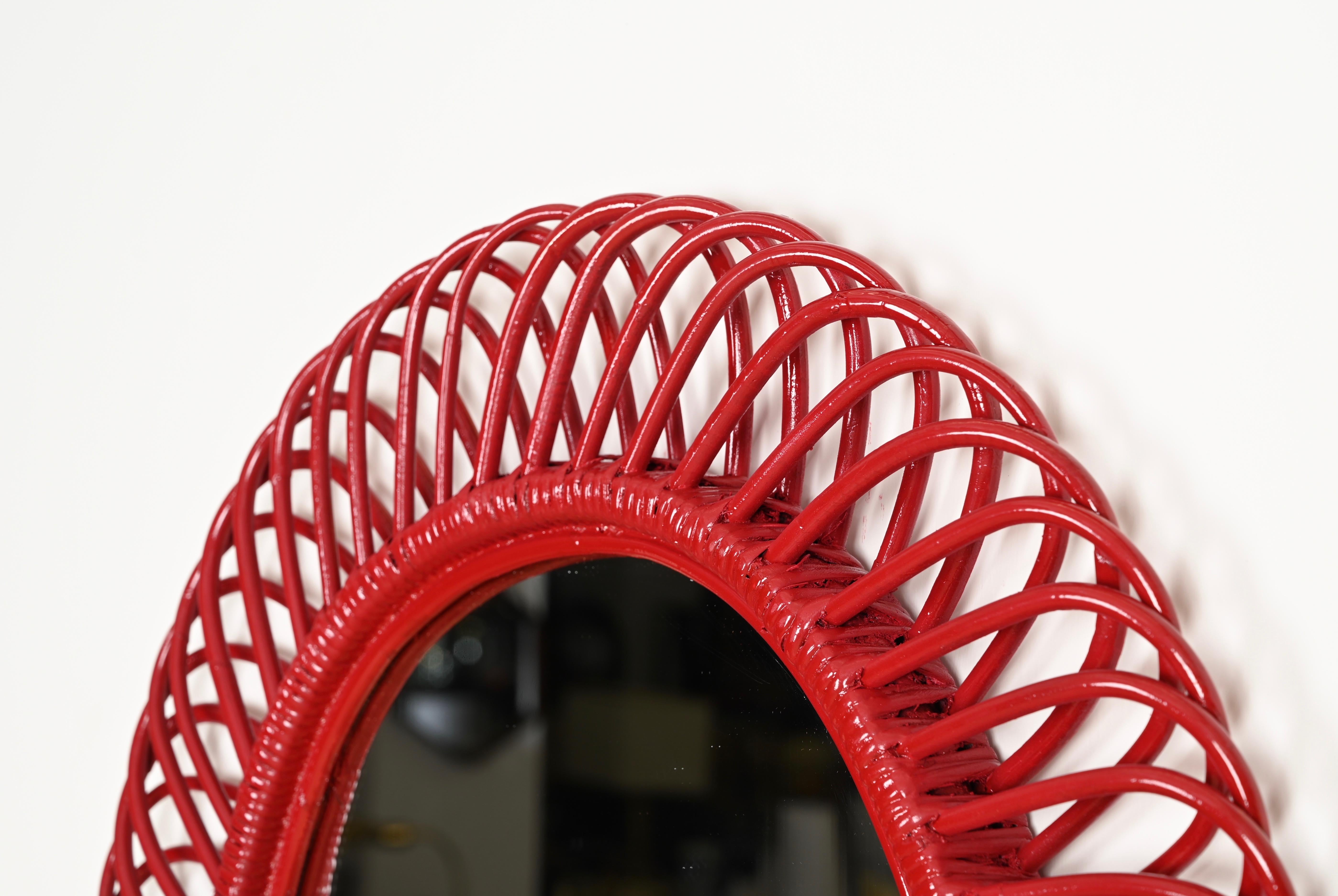 Franco Albini Oval Mirror in Rattan, Wicker, Bamboo, French Riviera, Italy 1960s For Sale 3