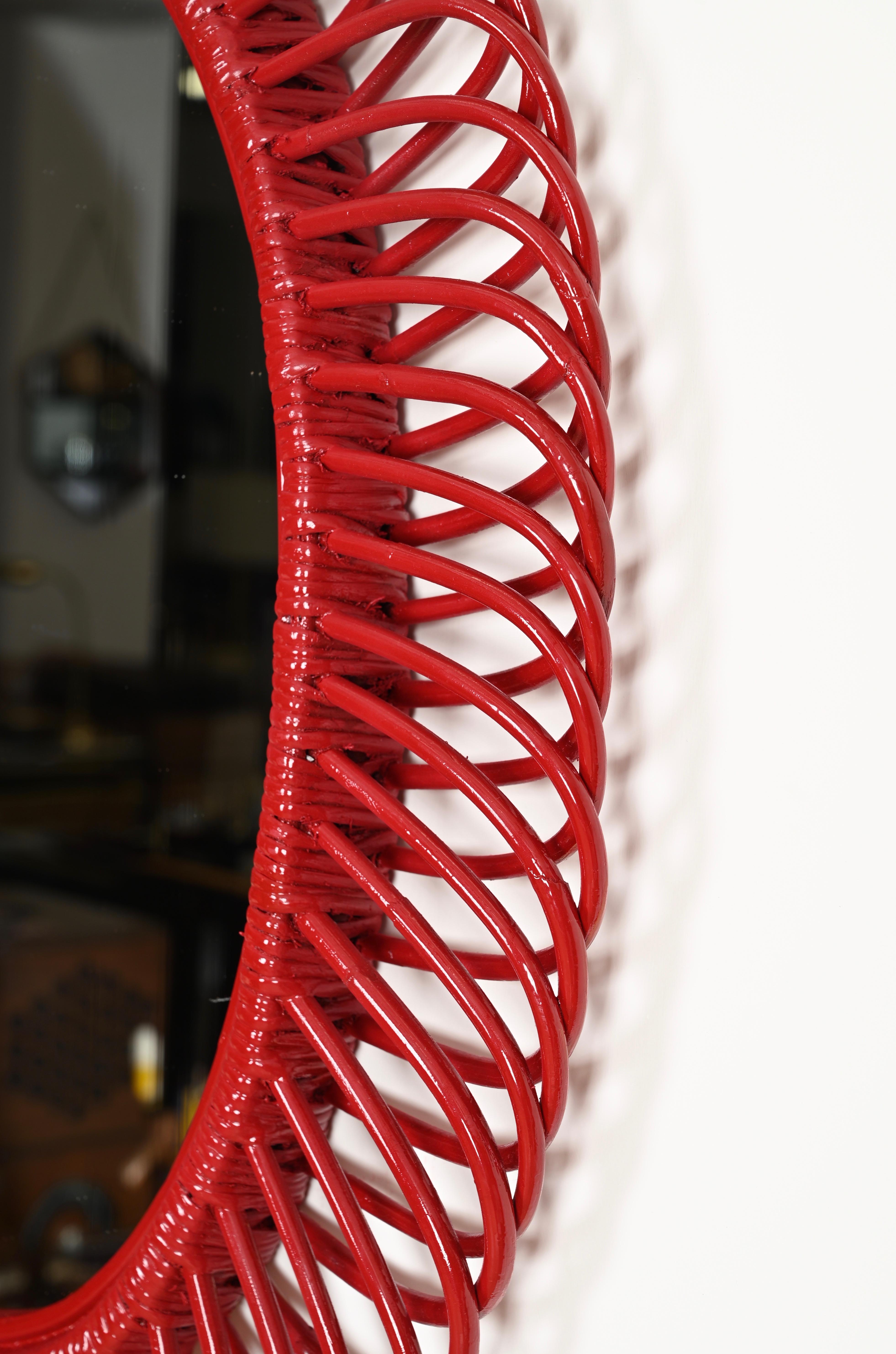 Franco Albini Oval Mirror in Rattan, Wicker, Bamboo, French Riviera, Italy 1960s For Sale 4