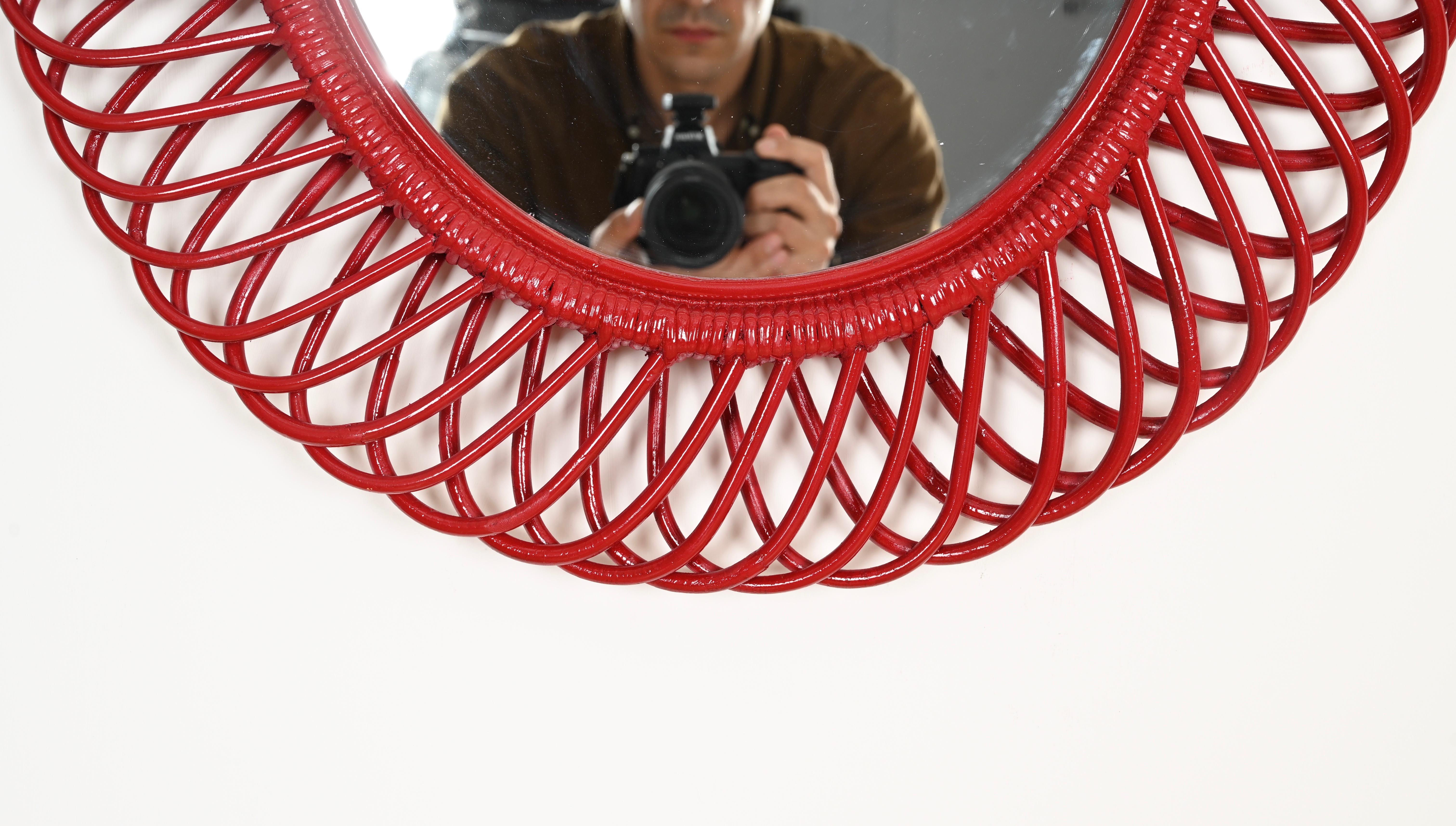 Franco Albini Oval Mirror in Rattan, Wicker, Bamboo, French Riviera, Italy 1960s For Sale 5