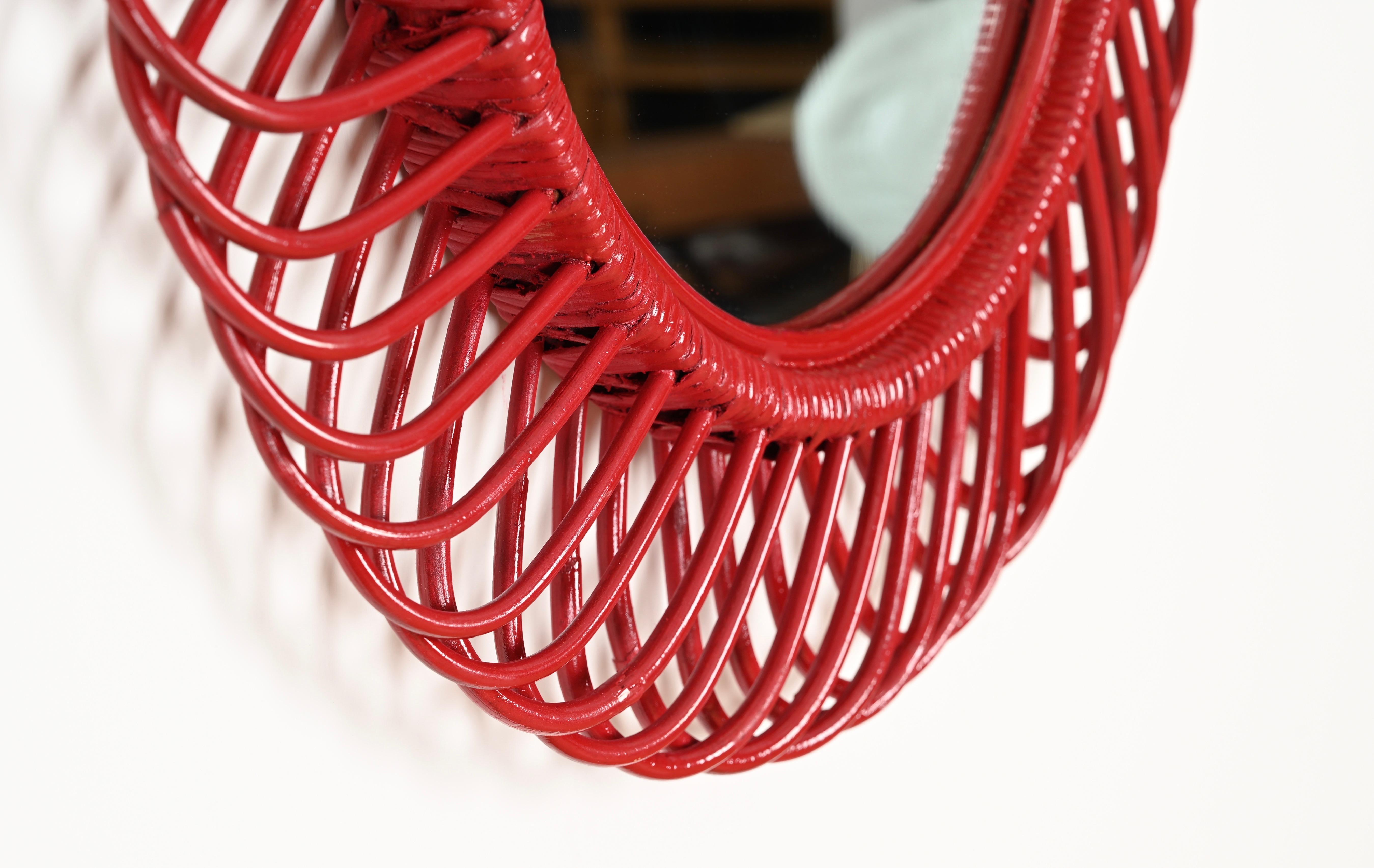 Franco Albini Oval Mirror in Rattan, Wicker, Bamboo, French Riviera, Italy 1960s For Sale 6