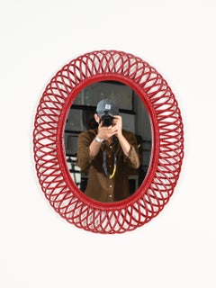 Franco Albini Oval Mirror in Rattan, Wicker, Bamboo, French Riviera, Italy 1960s
