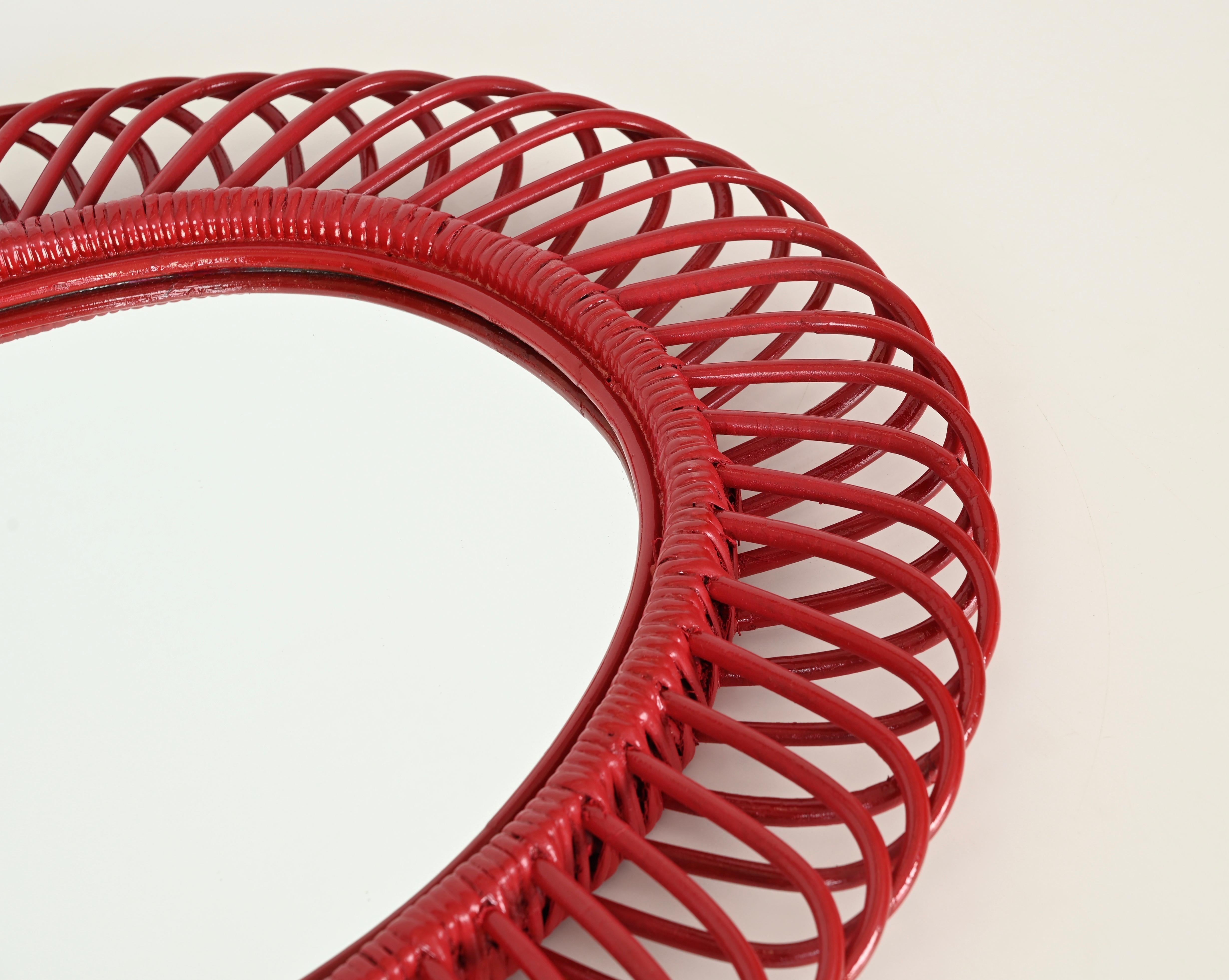Italian Franco Albini Oval Mirror in Rattan, Wicker, Bamboo, French Riviera, Italy 1960s For Sale