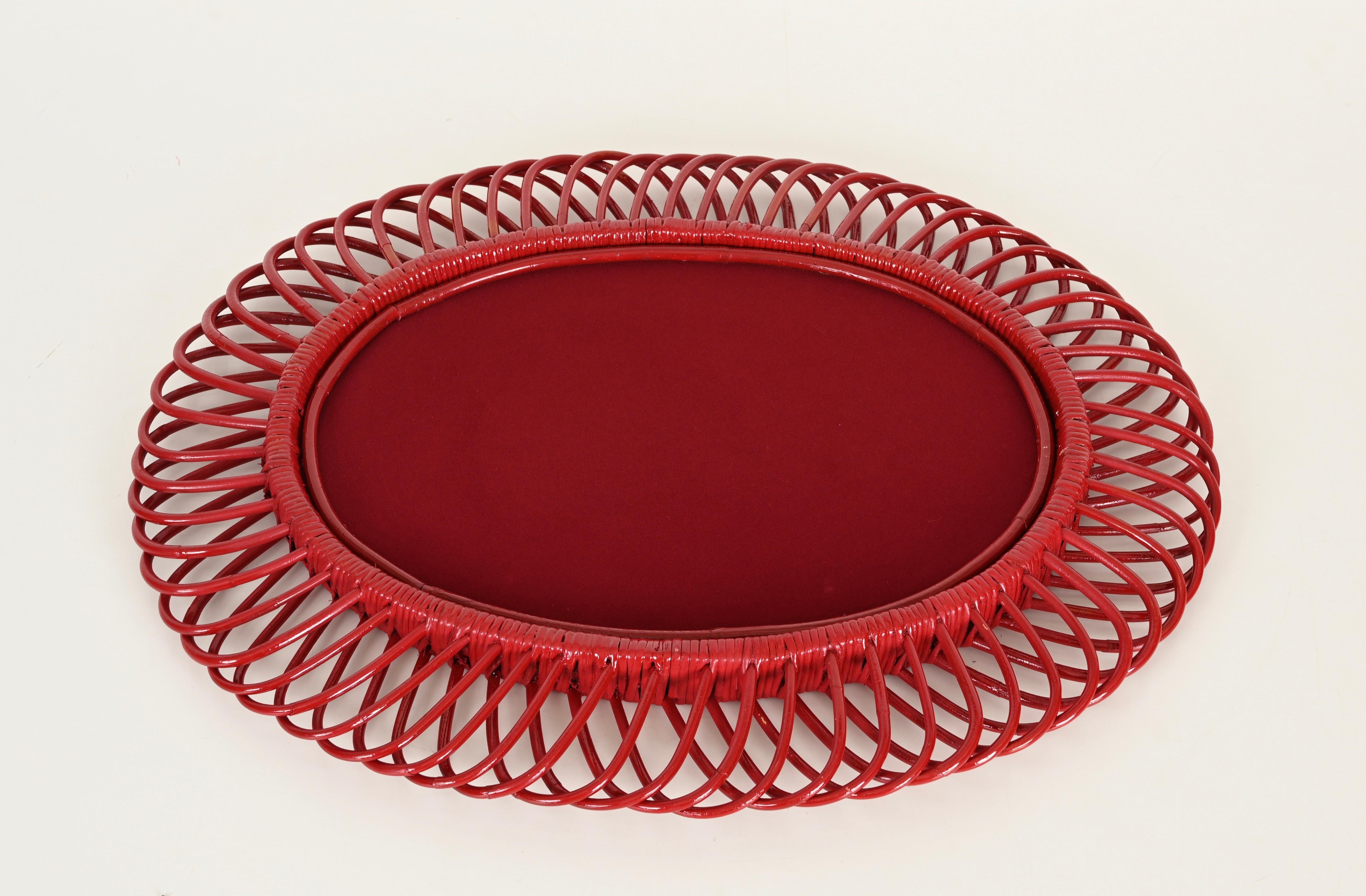 Franco Albini Oval Mirror in Rattan, Wicker, Bamboo, French Riviera, Italy 1960s In Good Condition For Sale In Roma, IT