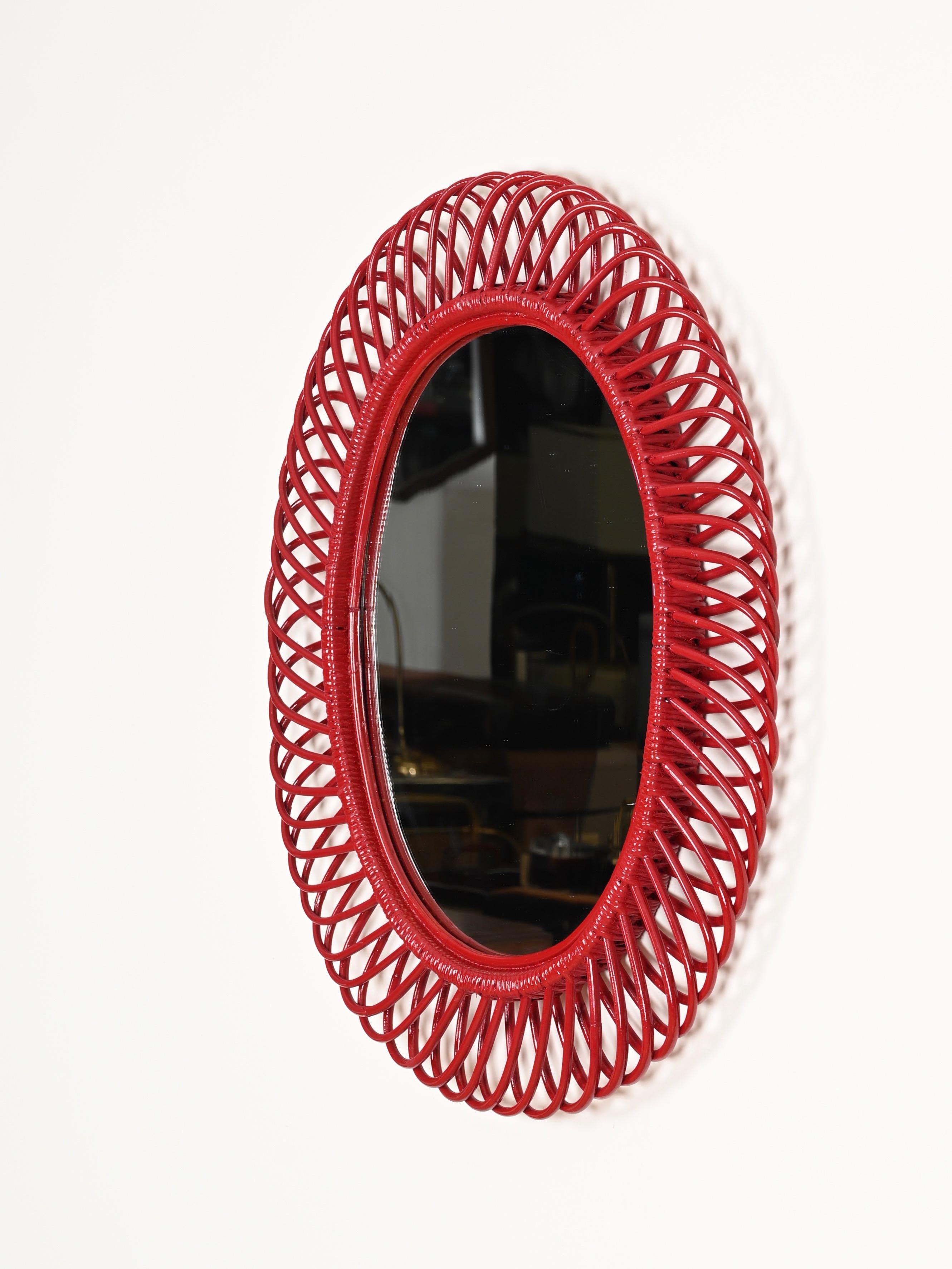 Franco Albini Oval Mirror in Rattan, Wicker, Bamboo, French Riviera, Italy 1960s For Sale 2