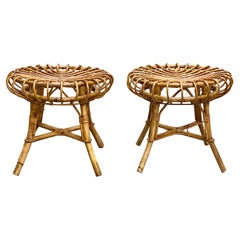 Franco Albini Pair of Bamboo and Rattan Stools, Italy, 1960s