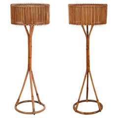 Franco Albini, Paar Stehlampen aus Bambus, Rattan und Korbweide, Italien 1960er Jahre