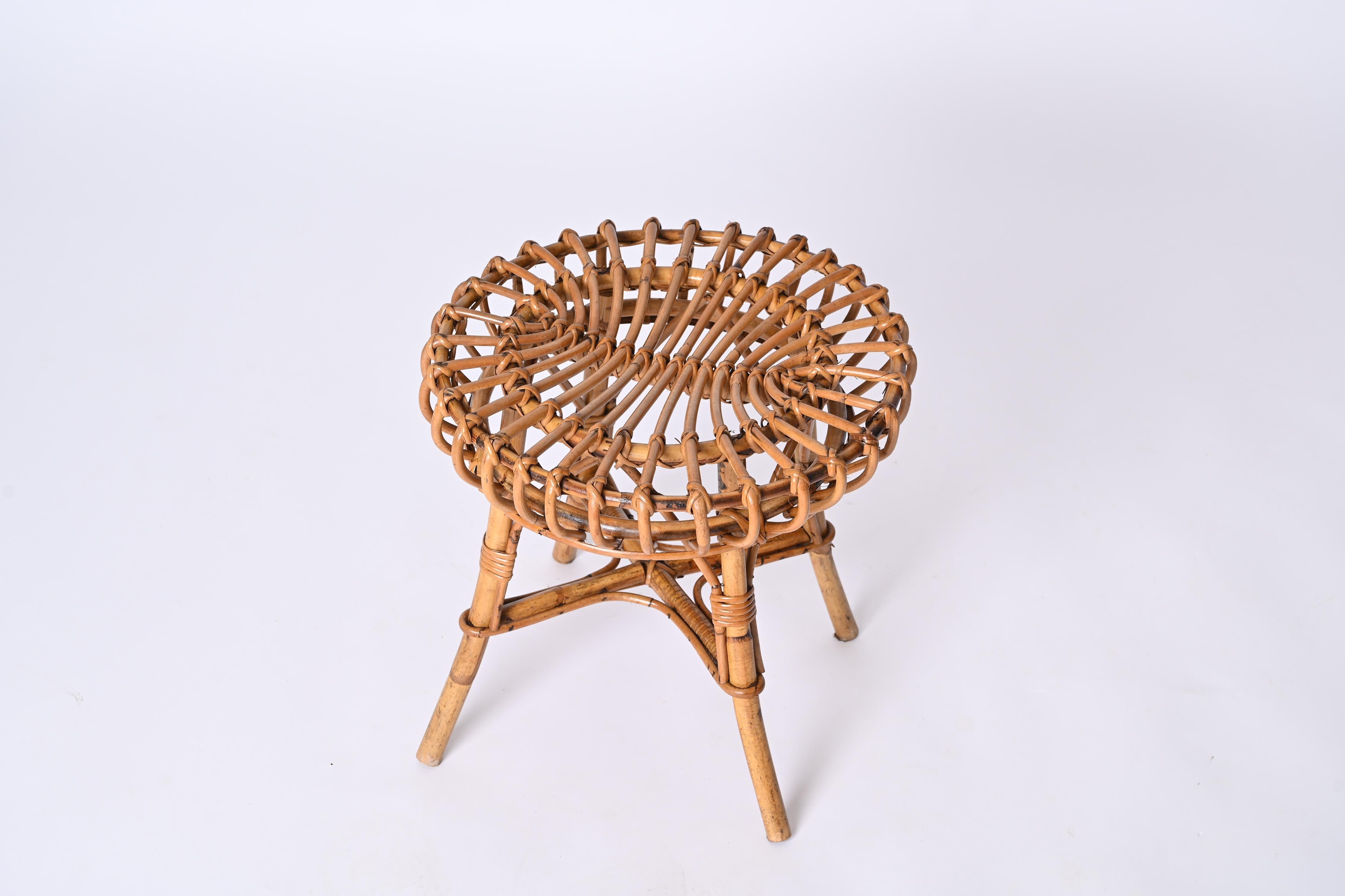 Franco Albini Pair of Rattan and Bamboo Round Ottoman Stool, Italy, 1960s In Good Condition In Roma, IT