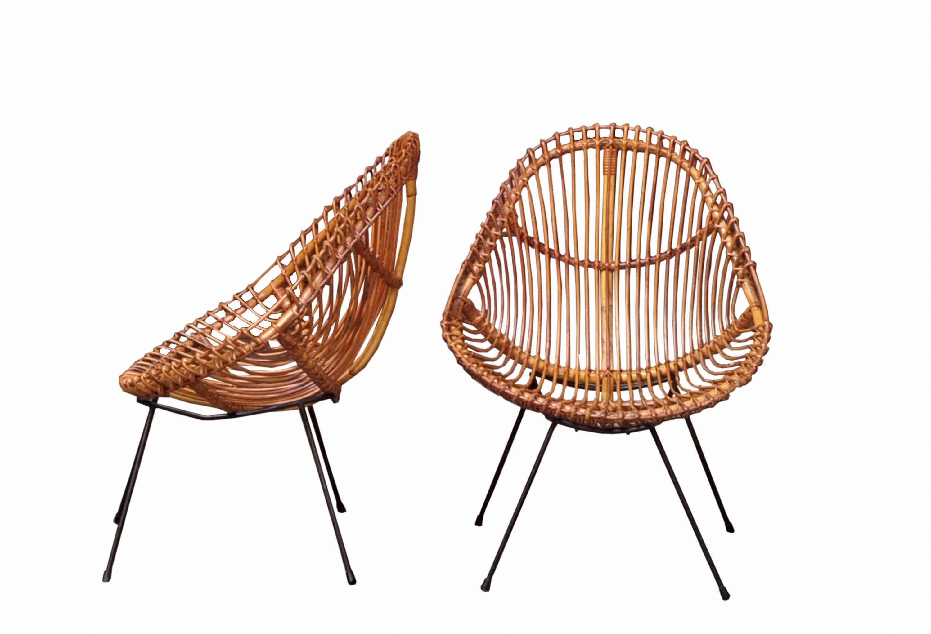 Franco Albini Pair of  Rattan Armchairs, Italy 1960s In Good Condition For Sale In Naples, IT