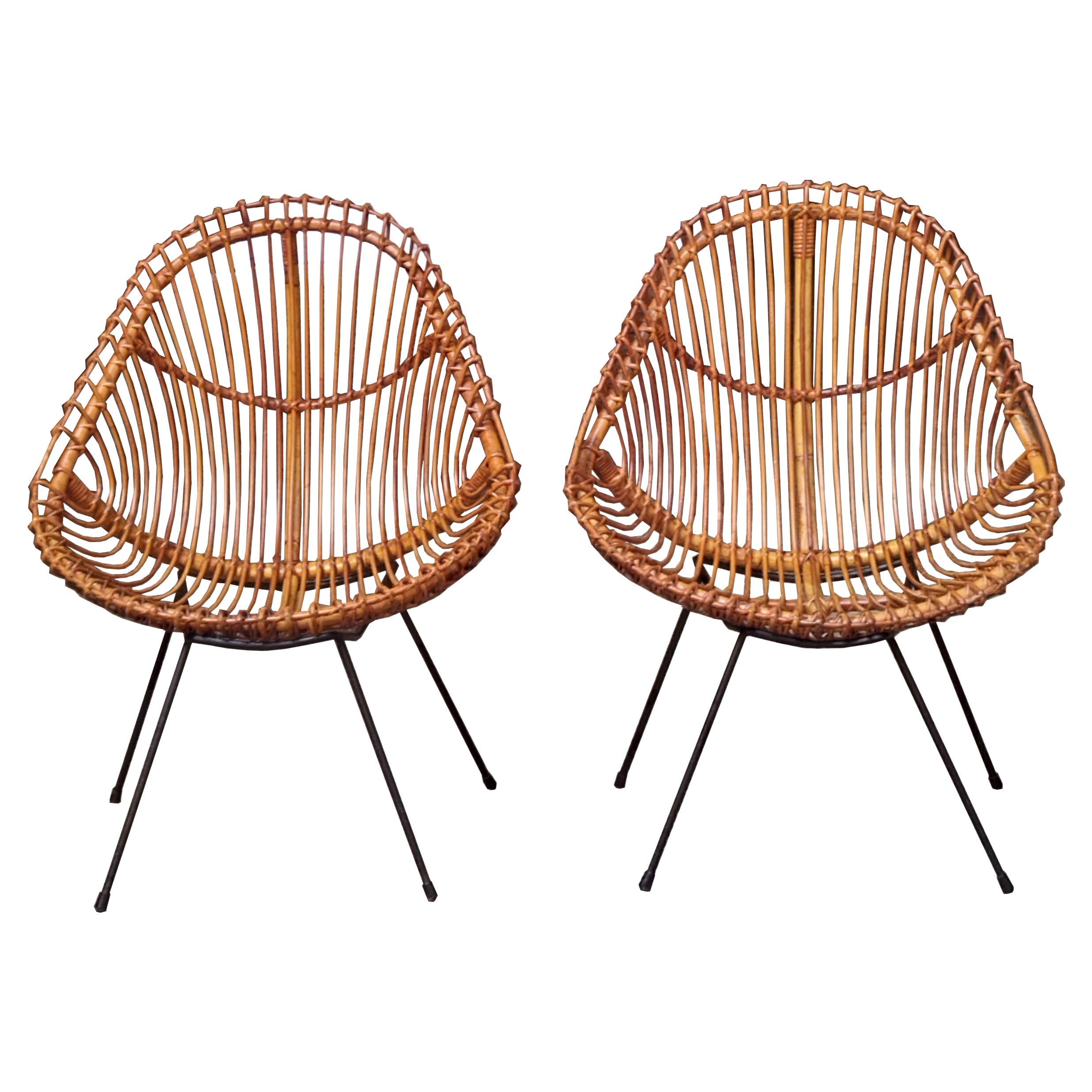 Franco Albini Pair of  Rattan Armchairs, Italy 1960s For Sale