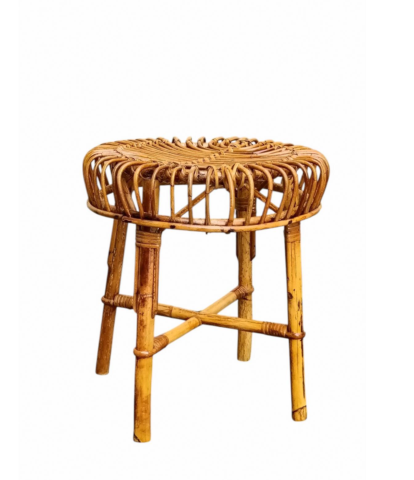 Franco Albini para Bonacina Taburete de bambú y ratán, Italia Años 60 Moderno de mediados de siglo en venta