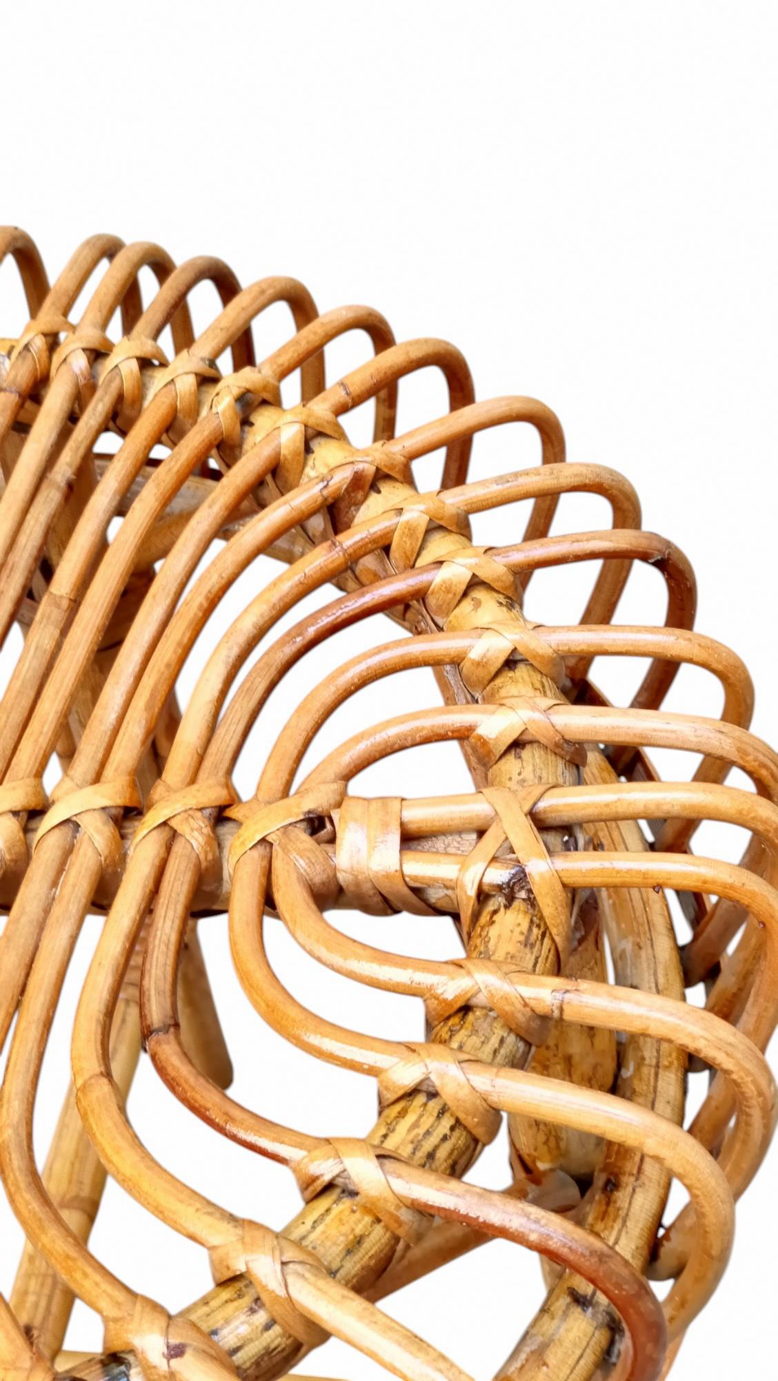 Franco Albini para Bonacina Taburete de bambú y ratán, Italia Años 60 en Bueno estado para la venta en Naples, IT