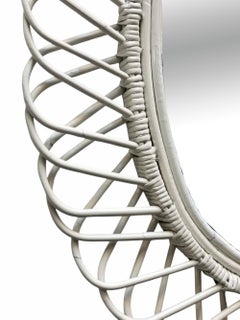 Franco Albini per Bonacina Specchio da Parete Ovale in Rattan Bianco, Italia 60s