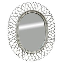 Franco Albini per Bonacina Specchio da Parete Ovale in Rattan Bianco, Italia 60s