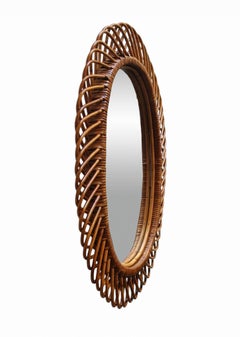 Franco Albini per Bonacina Specchio da Parete Ovale in Rattan, Italia Años 60