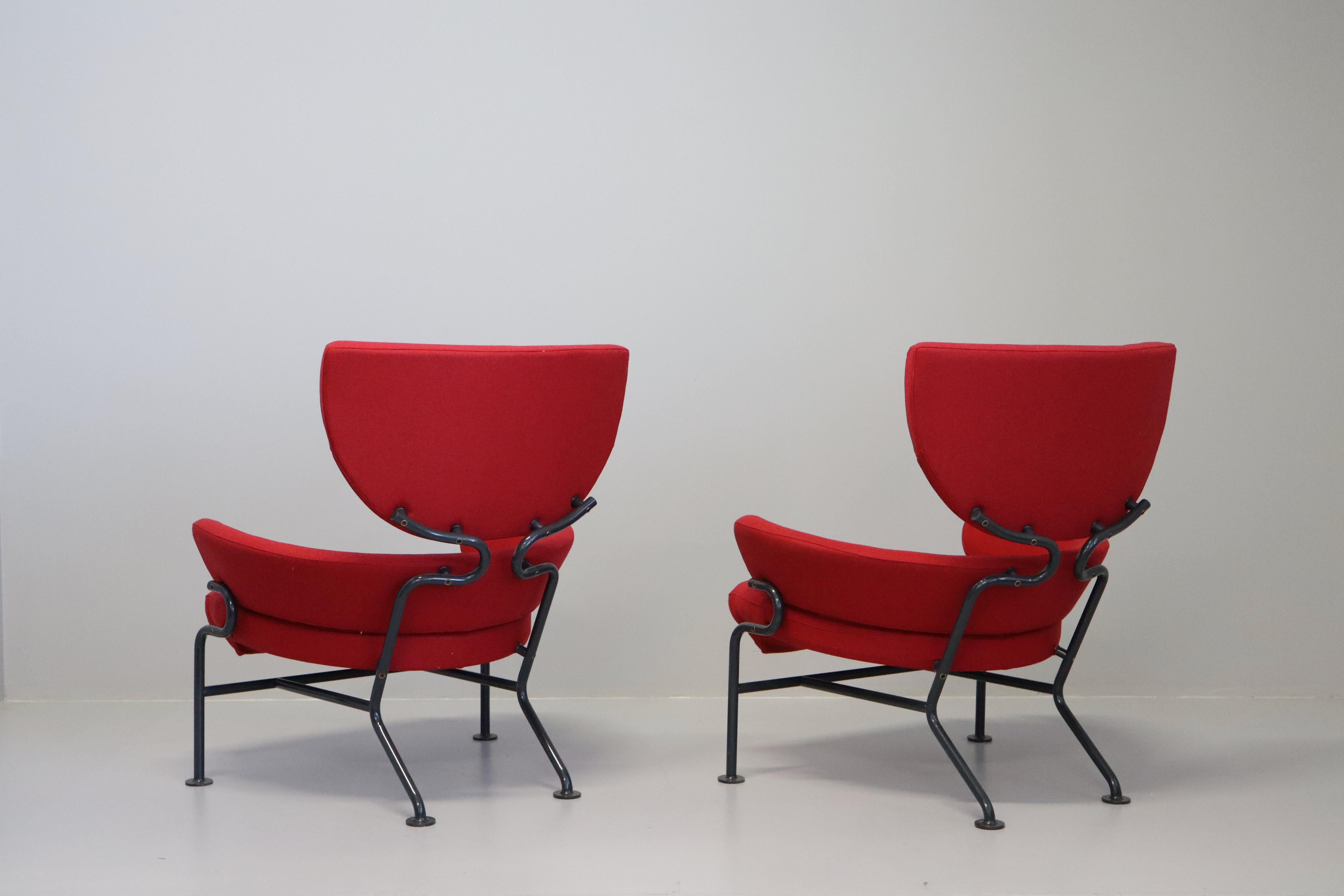 Tessuto Franco Albini PL19 Coppia Poltrone Tre Pezzi per Poggi Pavia Italia Circa 1959 in vendita