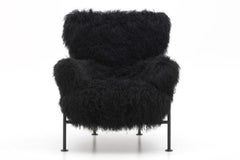 Franco Albini PL19 or Tre Pezzi Armchair in Black Mongolian Fur for Poggi Pavia