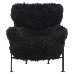 Franco Albini PL19 or Tre Pezzi Armchair in Black Mongolian Fur for Poggi Pavia