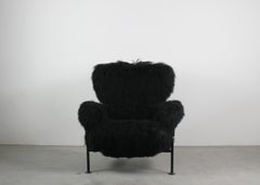 Franco Albini Pl19 or Tre Pezzi Armchair in Black Mongolian Wool for Poggi Italy