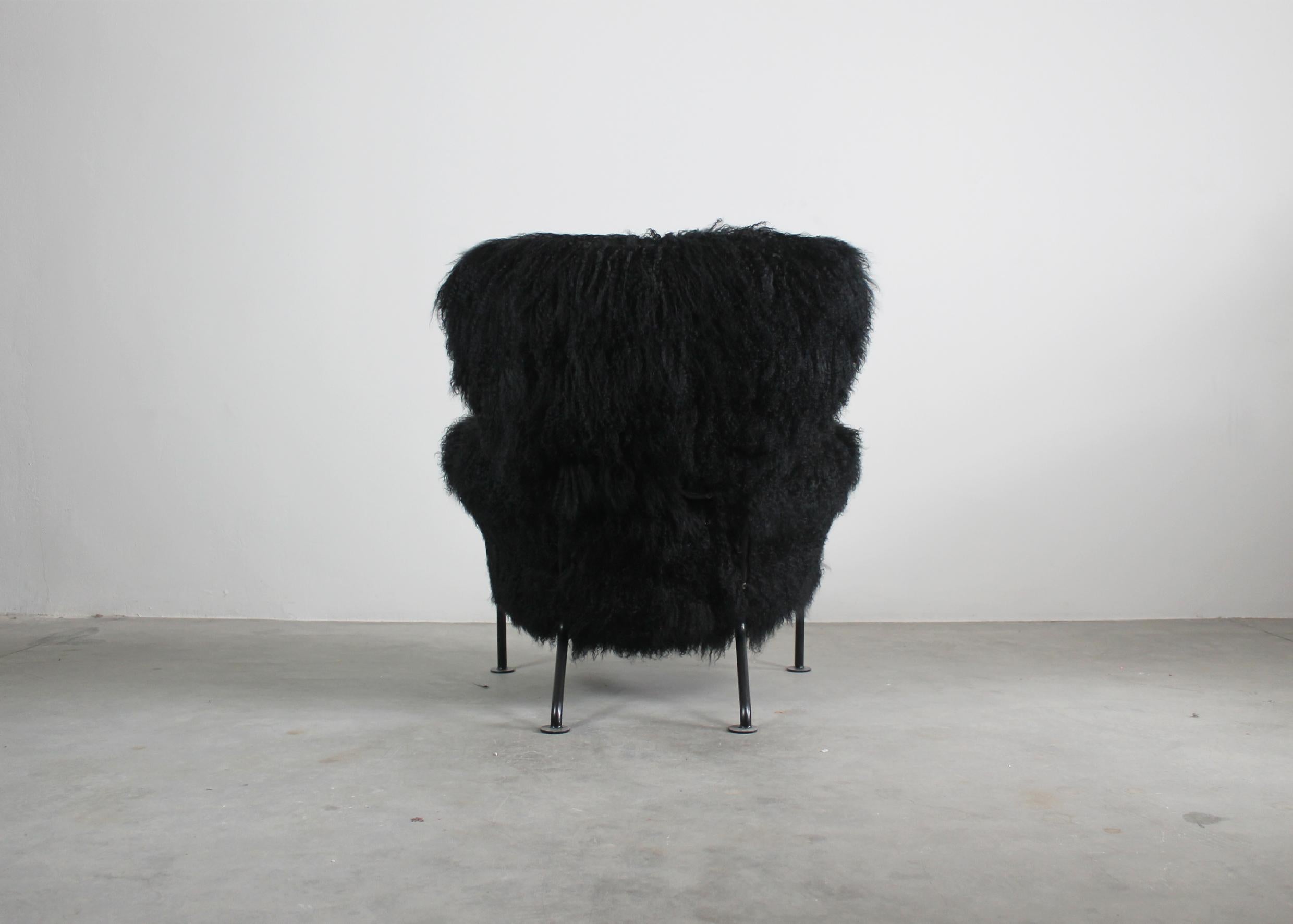 Other Franco Albini Pl19 or Tre Pezzi Armchair in Black Mongolian Wool for Poggi Italy For Sale