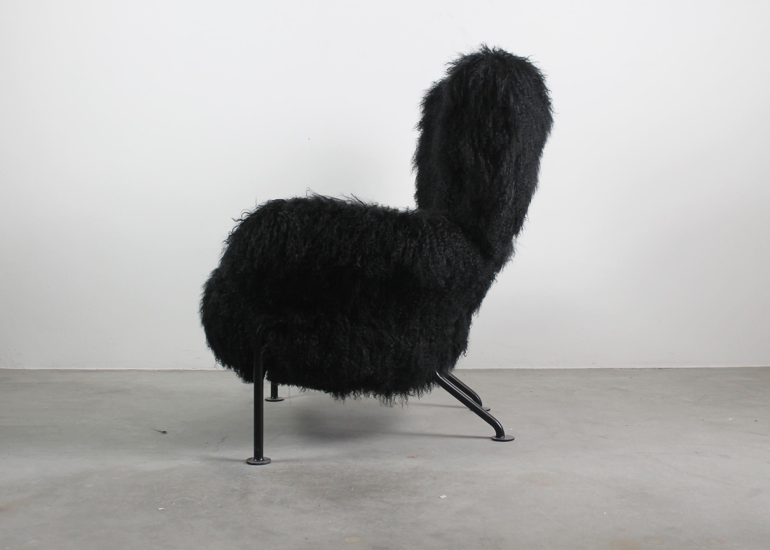 Italian Franco Albini Pl19 or Tre Pezzi Armchair in Black Mongolian Wool for Poggi Italy For Sale