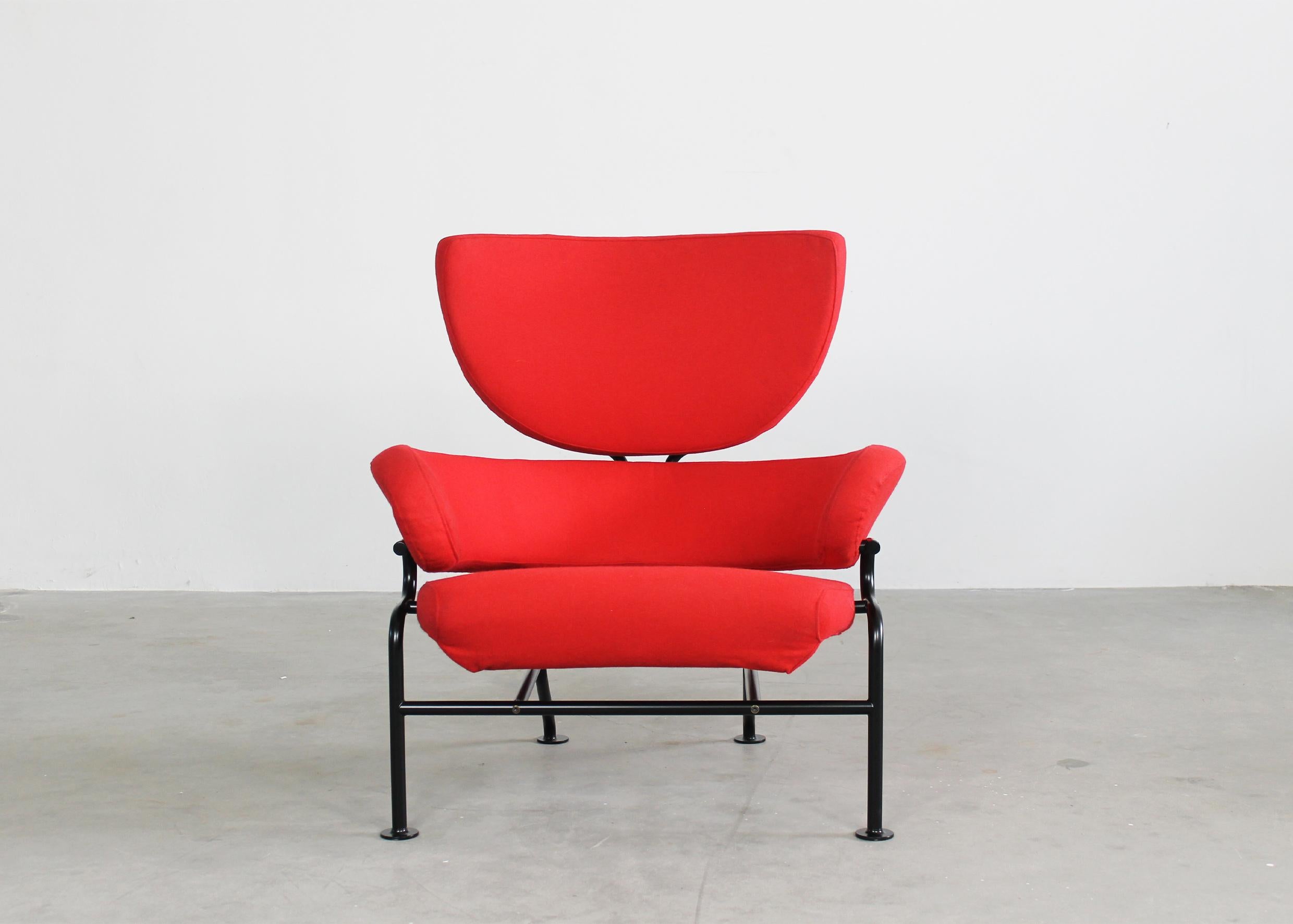 Mid-Century Modern Franco Albini PL19 or Tre Pezzi Armchair in Red Fabric by Poggi 1970s  For Sale