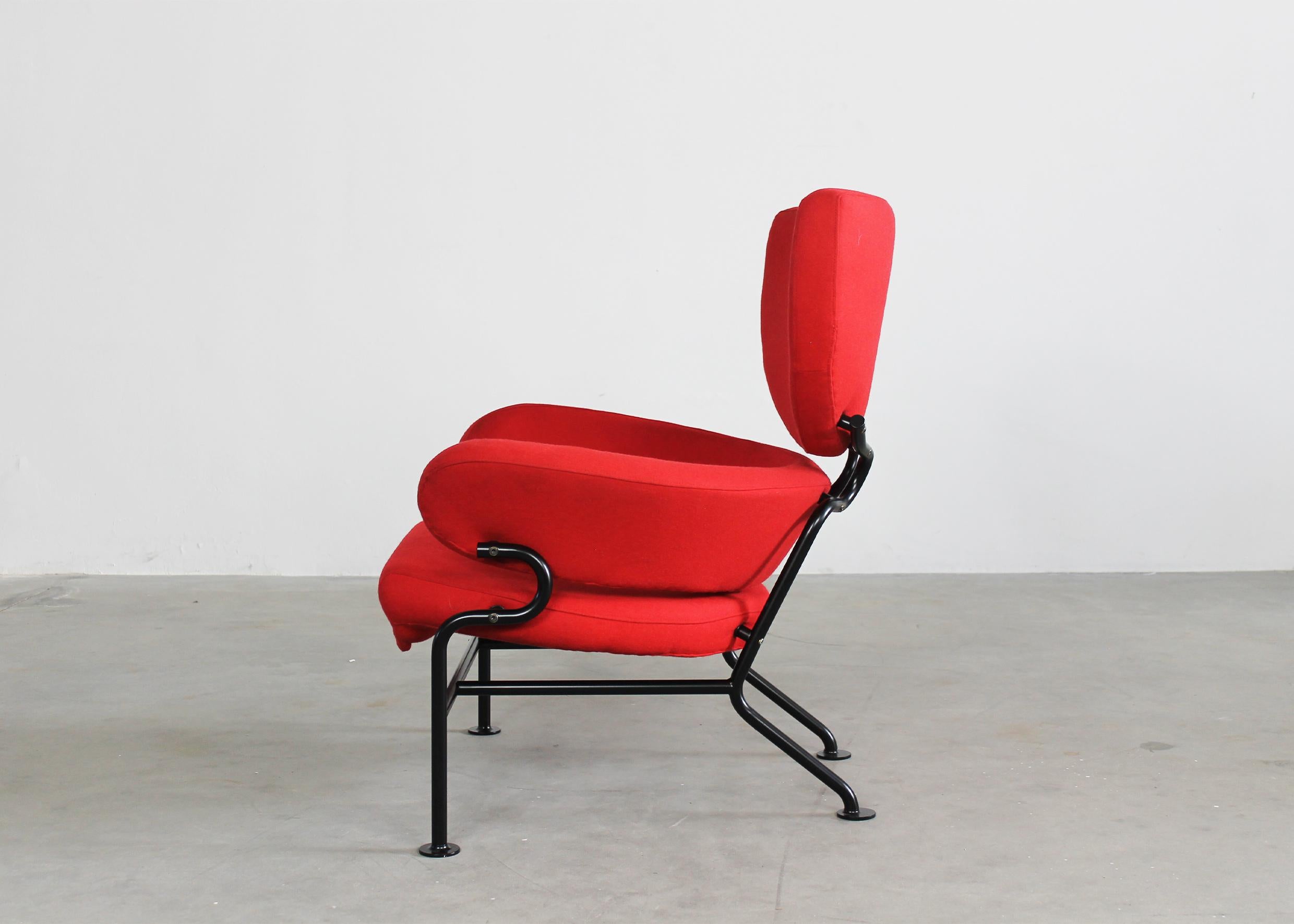 Italian Franco Albini PL19 or Tre Pezzi Armchair in Red Fabric by Poggi 1970s  For Sale
