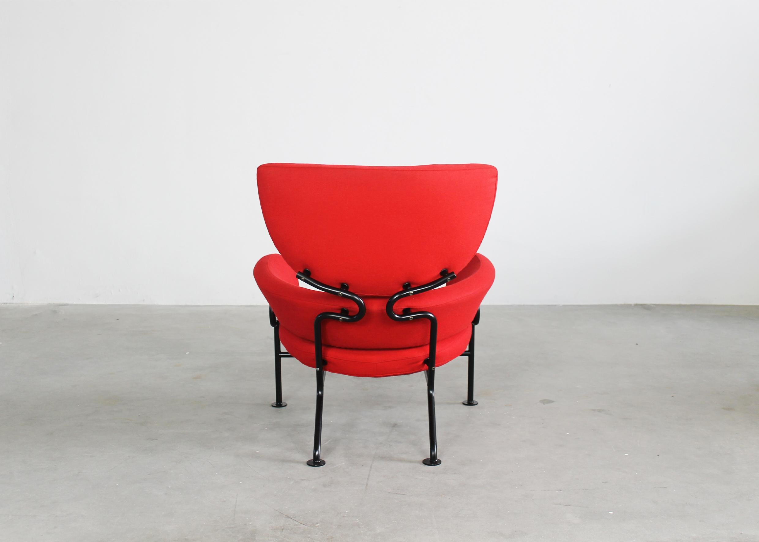 Lacquered Franco Albini PL19 or Tre Pezzi Armchair in Red Fabric by Poggi 1970s  For Sale
