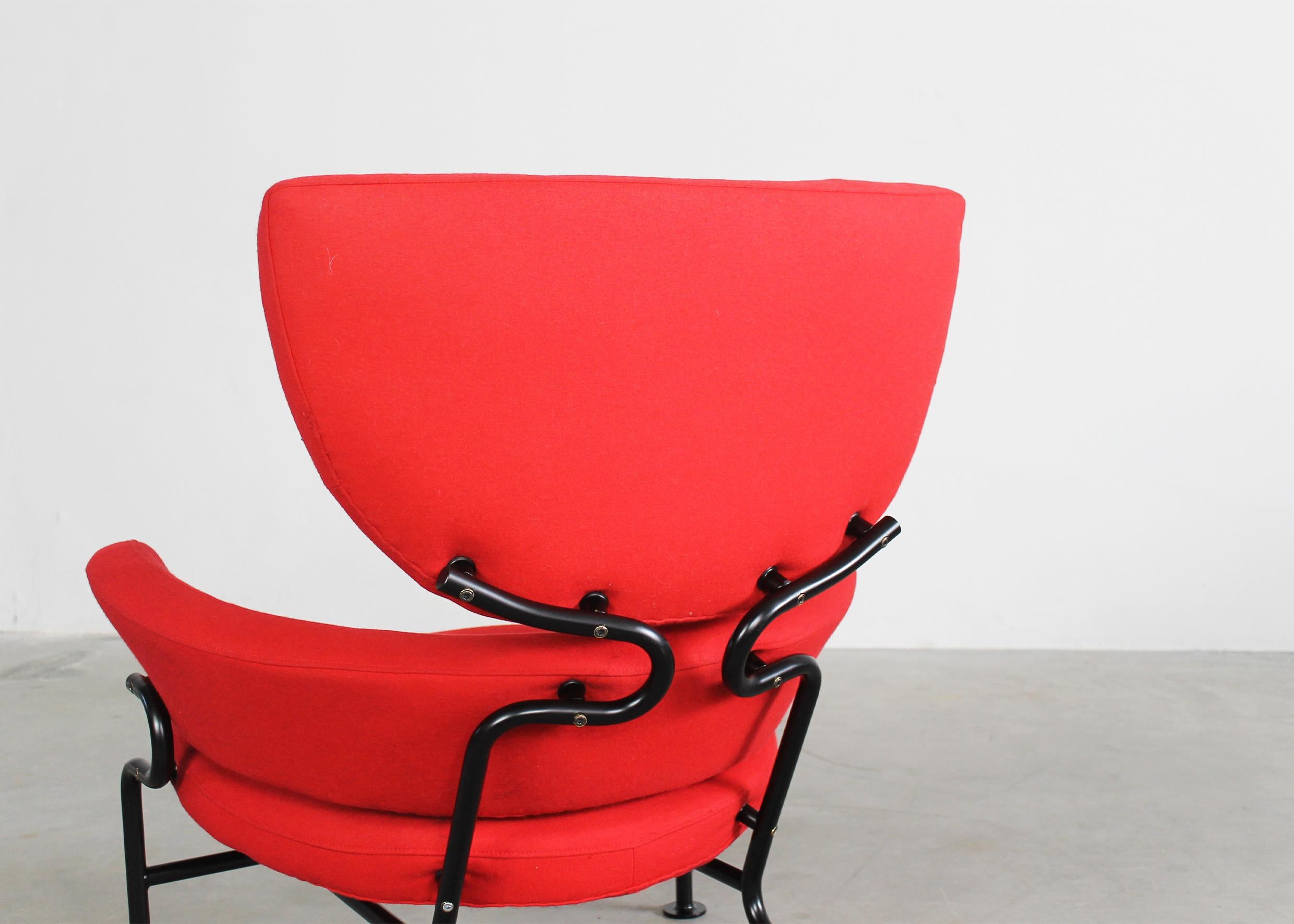 Late 20th Century Franco Albini PL19 or Tre Pezzi Armchair in Red Fabric by Poggi 1970s  For Sale