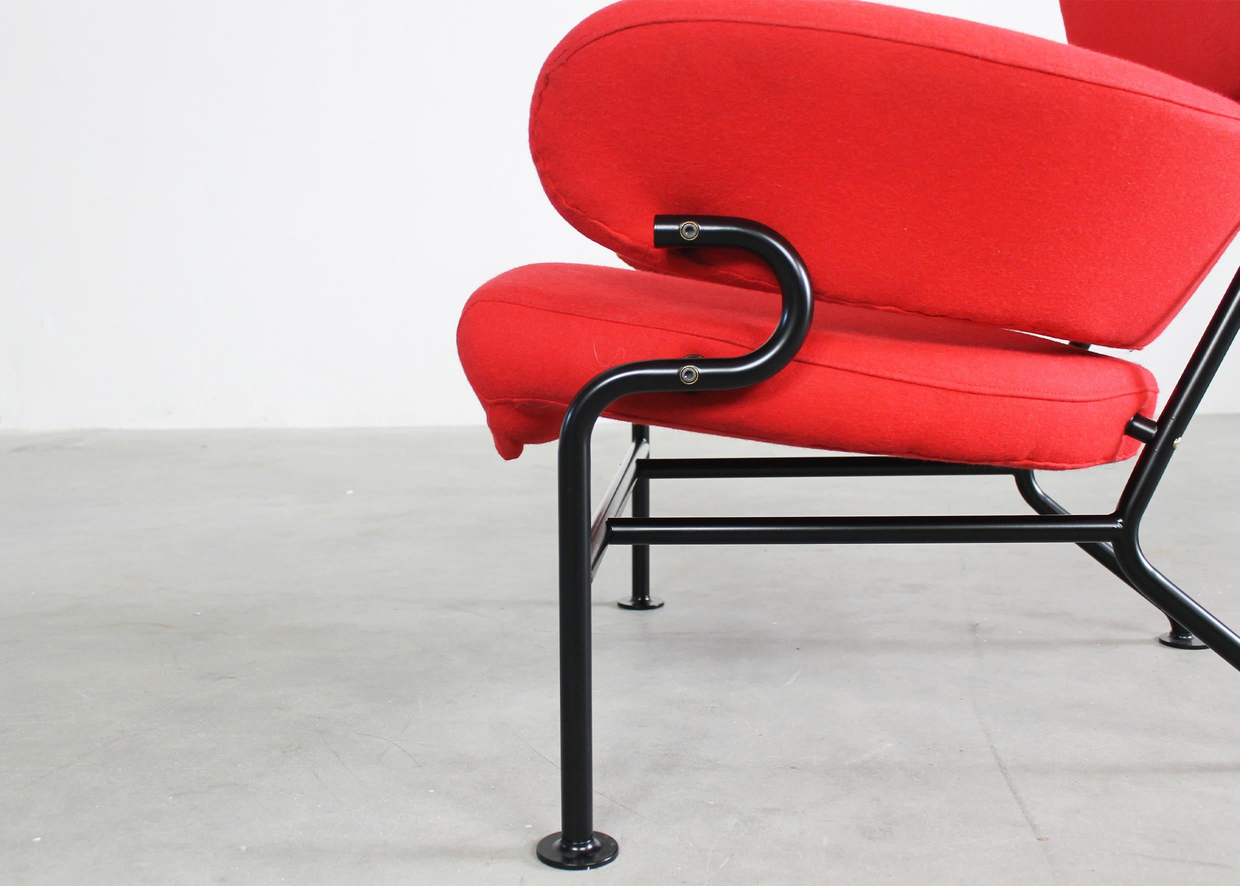 Steel Franco Albini PL19 or Tre Pezzi Armchair in Red Fabric by Poggi 1970s  For Sale