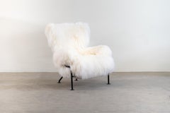 Franco Albini PL19 or Tre Pezzi Armchair in White Mongolian Wool Poggi Italy