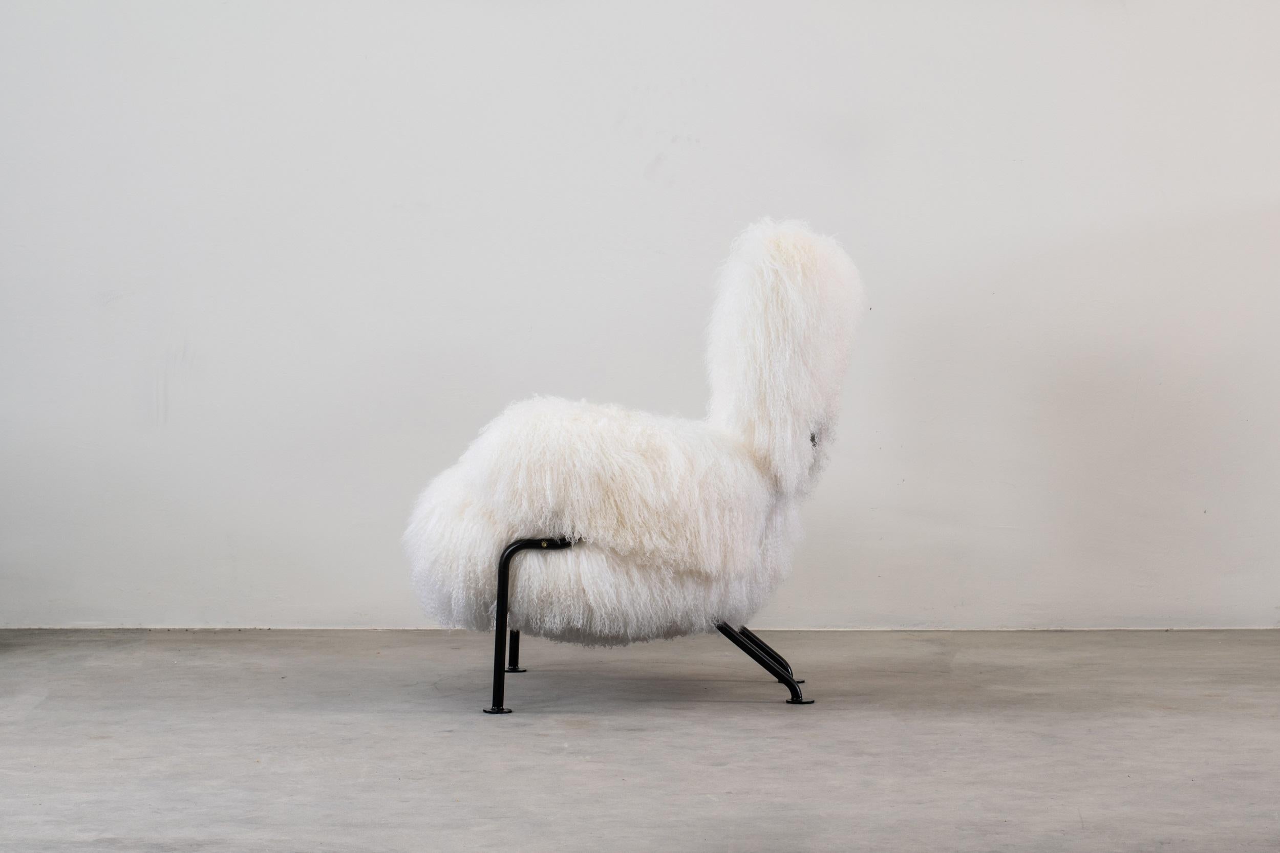 Other Franco Albini PL19 or Tre Pezzi Armchair in White Mongolian Wool Poggi Italy