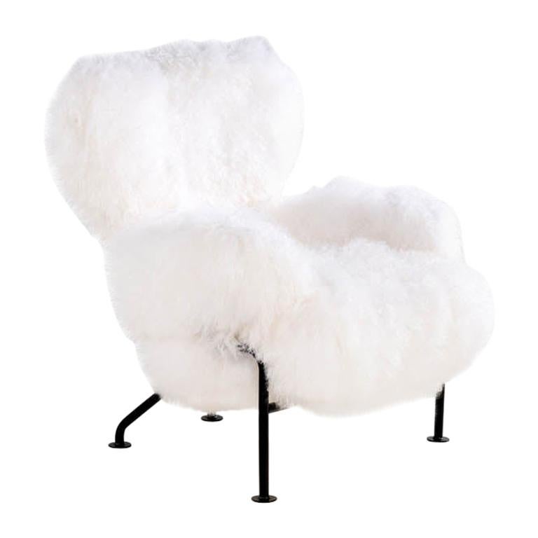 Franco Albini PL19 or Tre Pezzi Armchair in White Mongolian Fur for Poggi Pavia