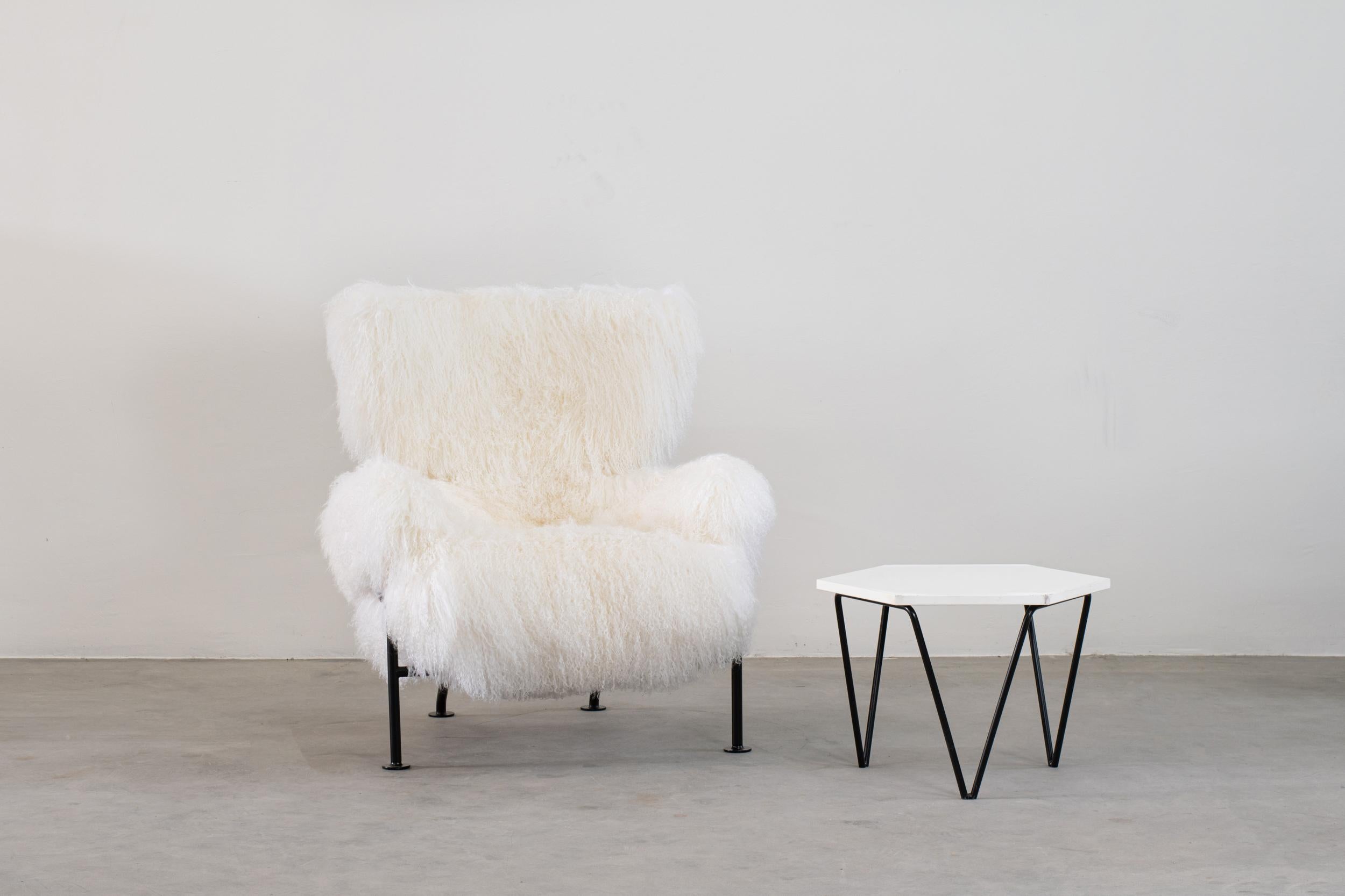 Franco Albini PL19 oder Tre Pezzi Sessel aus weißer Wolle von Poggi Pavia, 1950er Jahre (Mitte des 20. Jahrhunderts) im Angebot