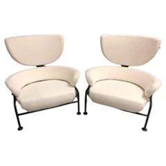 Franco Albini Poggi Pair "Tre Pezzi" Lounge Chairs, White Boucle, 1959, Italian