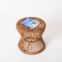 Franco Albini Pouf Stool in Curved Rattan and Woven Wicker, Italy, 1960s