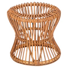 Franco Albini Pouf Stool in Curved Rattan and Woven Wicker, Italy, 1960s