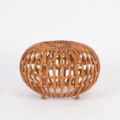 Franco Albini Pouf Stool in Curved Rattan, Bamboo and Wicker, Italy 1960s