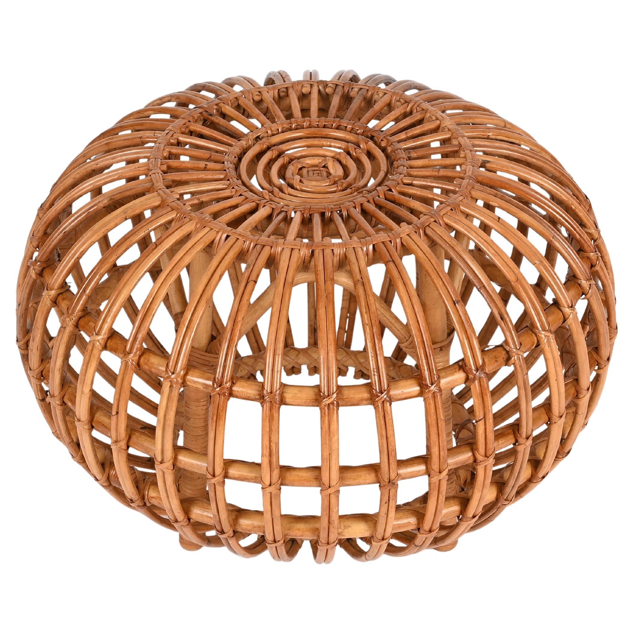 Franco Albini Pouf Stool in Curved Rattan, Bamboo and Wicker, Italy 1960s