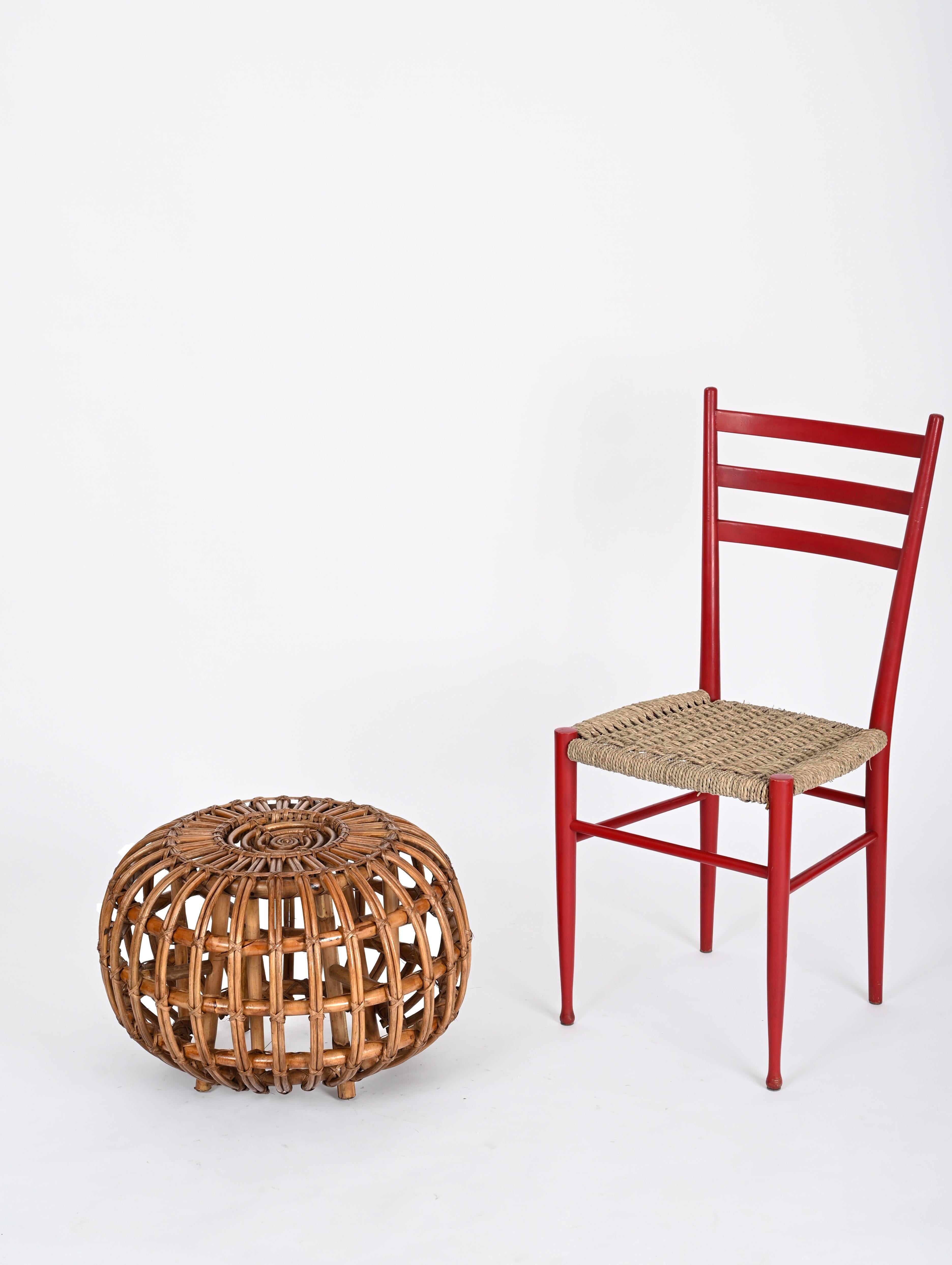 Tabouret de pouf Franco Albini en rotin, bambou et osier, Italie, années 1960 5