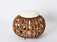 Sgabello Pouf Franco Albini in rattan, bambù e vimini, Italia anni '60