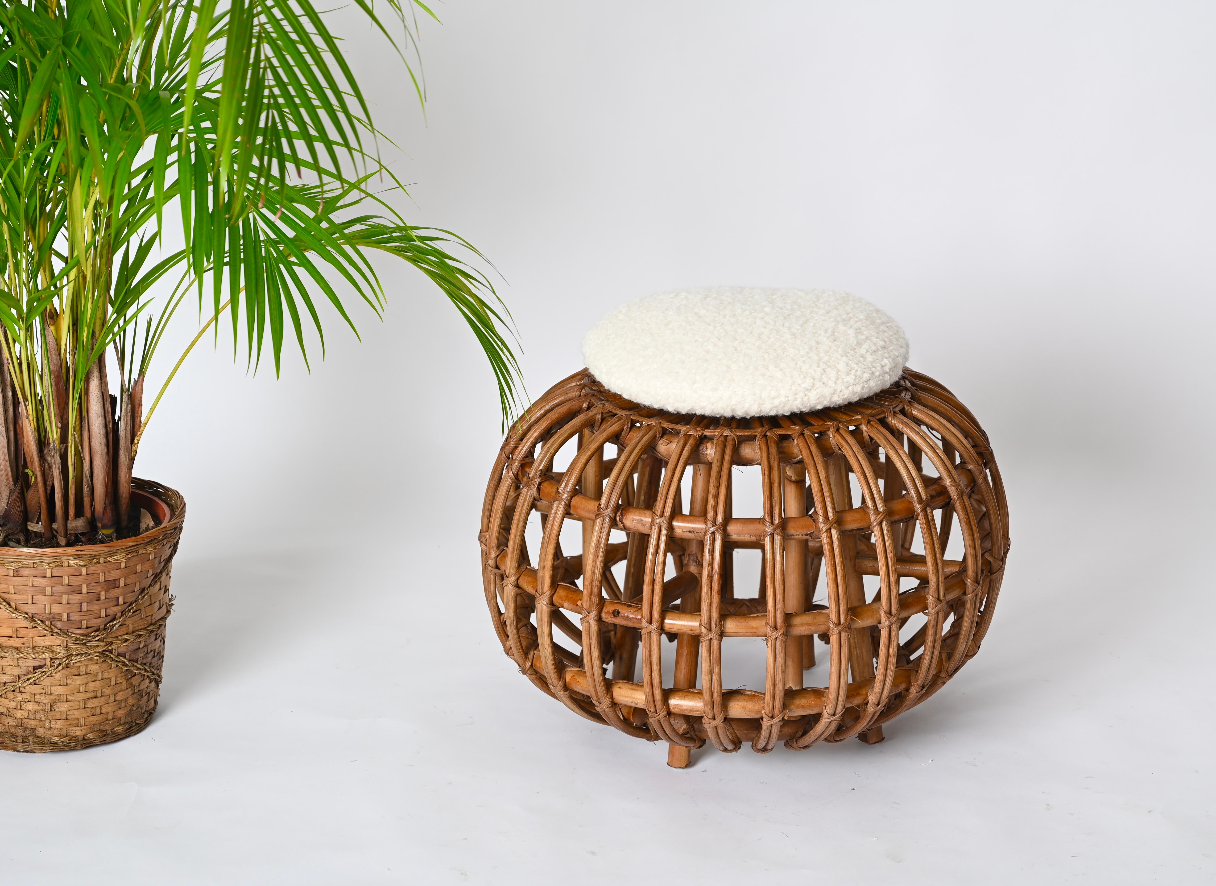 Tissé à la main Tabouret de pouf Franco Albini en rotin, bambou et osier, Italie, années 1960