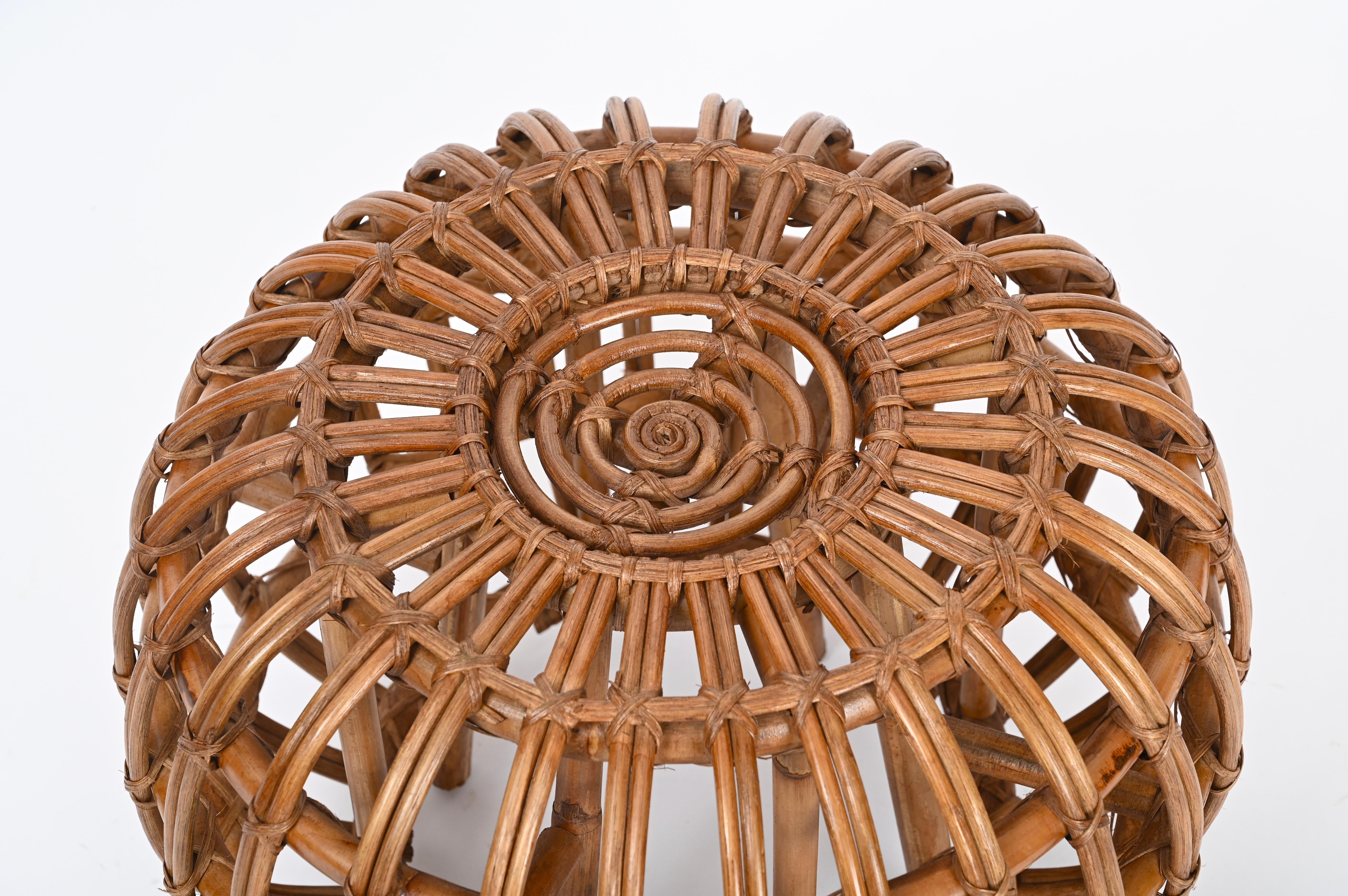 Tabouret de pouf Franco Albini en rotin, bambou et osier, Italie, années 1960 Bon état à Roma, IT