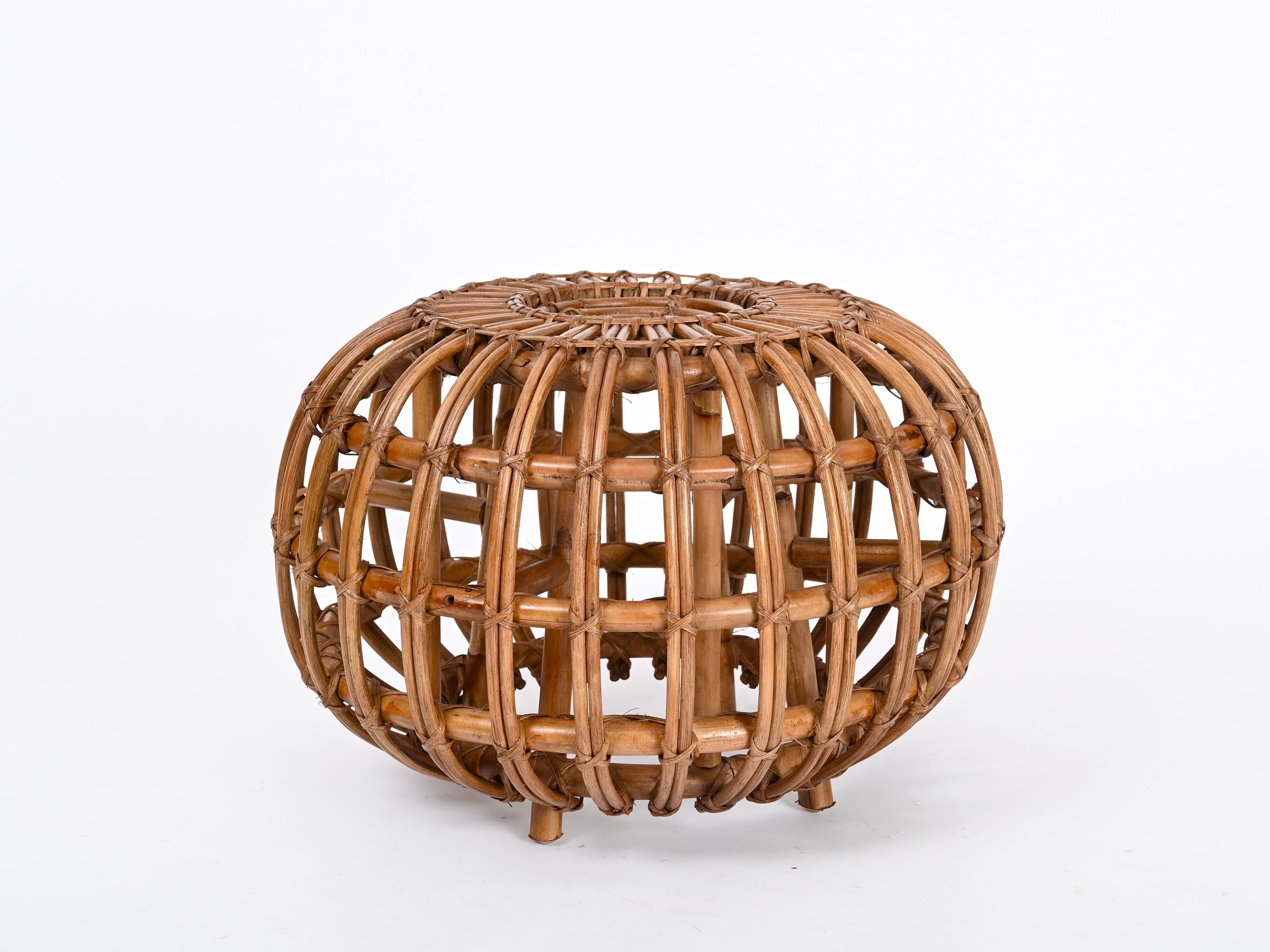 Tabouret de pouf Franco Albini en rotin, bambou et osier, Italie, années 1960 1