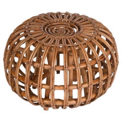 Franco Albini Pouf Stool in Rattan, Bamboo and Wicker, Italy 1960s