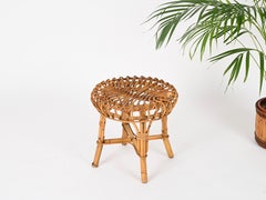Franco Albini Pouf-Hocker oder Beistelltisch aus Rattan und Bambus, Italien, 1960er Jahre